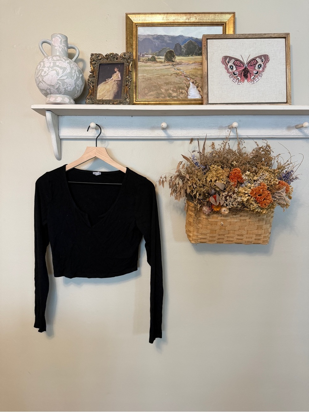 Garage Black Long-Sleeve V-Neck Crop Top